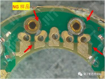 失效樣品割線后左、右漏電位置