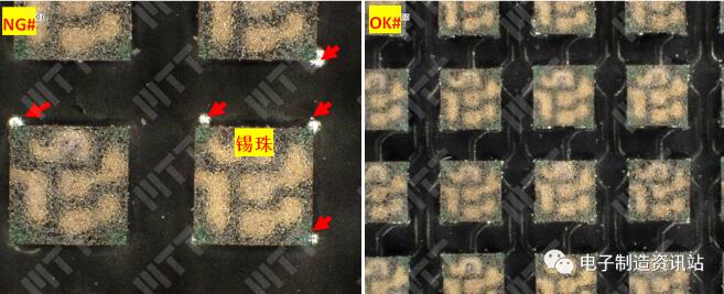 不良樣品與未噴墨正常樣品光學檢查照片